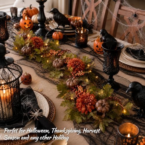Grooy Fall Garland for Mantle, 6FT Pumpkin Maple Leaves Garland - Image 6