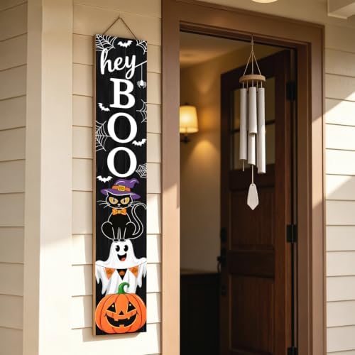 Foutcheou Halloween Sign With Hey Boo Ghost and Bats 47" （Black） - Image 4