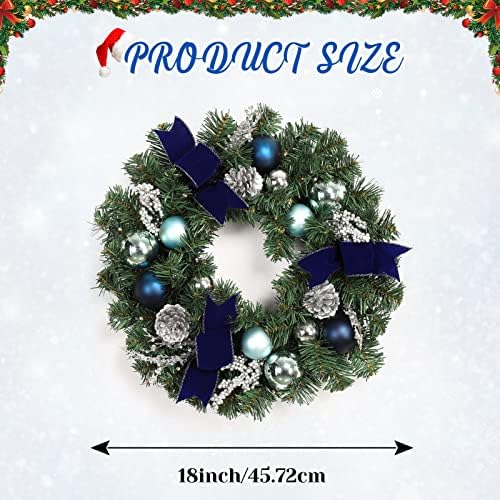 Garvee 18in Christmas Wreaths for Front Door with 15 LED Lights Blue Silver - Image 7
