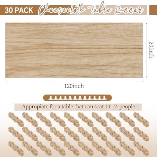 30 Pack Beige Table Runner 10Ft Cheesecloth Table Runner Boho Gauze Table Runners Romantic Long Sheer Fabric Cheese Cloth Table Runners for Wedding Party Bridal Shower - Image 2