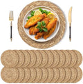 Kochorie Set of 24 Round Woven Placemats 13.8 Inches Bulrush Placemats Natural Hand-Woven Boho Rattan Placemats Wicker Table Mats Farmhouse Weave Place Mats for Home Dining Table by Kochorie