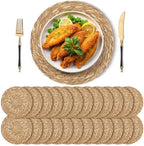 Kochorie Set of 24 Round Woven Placemats 13.8 Inches Bulrush Placemats Natural Hand-Woven Boho Rattan Placemats Wicker Table Mats Farmhouse Weave Place Mats for Home Dining Table by Kochorie