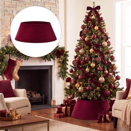 Skylety Burgundy Red Velvet Christmas Tree Collar 24‘’ Tree Base Cover - Image 6