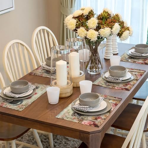 Farmhouse Rooster Placemats Set of 6 Rustic Chicken Flowers Table Mats Farm Country Place Mats Decor Imitation Linen Heat Resistant Tablecloth for Dining Decoration Kitchen Party Restaurants 12''x18'' - Image 4