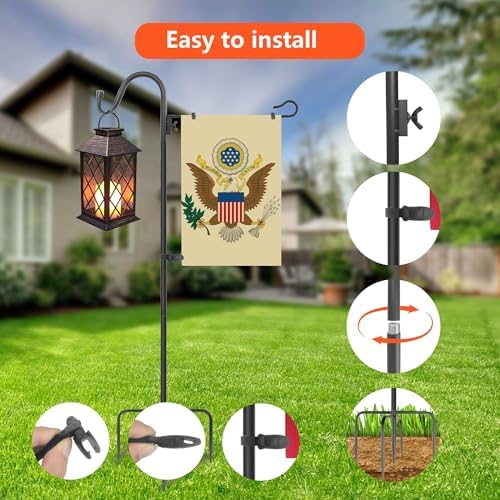 Upgraded Garden Flag Stand 65.3" Garden Flagpole Stand with Shepherd Hooks for 28 x 40 Flags Yard Flag Holder Stand for Garden Flags(Without Solar Lights & Flag) - Image 4