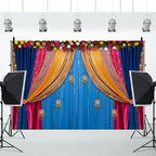 8x6ft Indian Traditional Backdrop Colored Curtains Marigold Photography Background Indian Hindu Wedding Banner Happy Holi Diwali Pooja Party Decorations Photo Props - Image 5