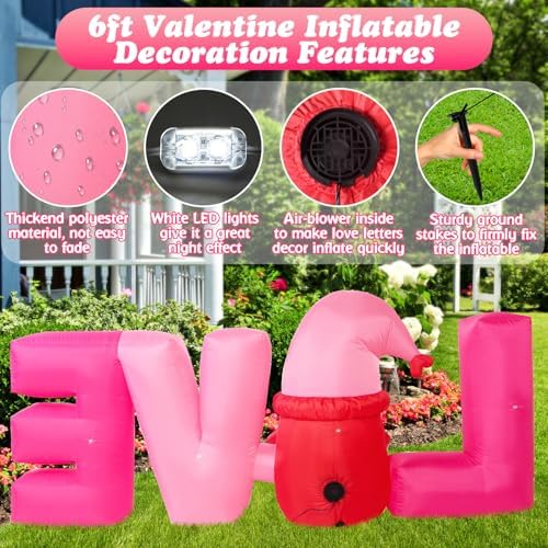 Valentines Day Inflatables Outdoor Decorations 6ft Long Valentines Day Inflatable Love Letters Blow Up Yard Decor Gnome Romantic Heart Lighted Blowups Outside Lawn Party Wedding Anniversary - Image 4