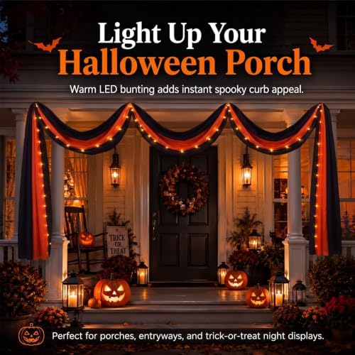 Tegeme 2 Pack 20 x 1.6 ft Lighted Halloween Outdoor Bunting, Black Orange - Image 6