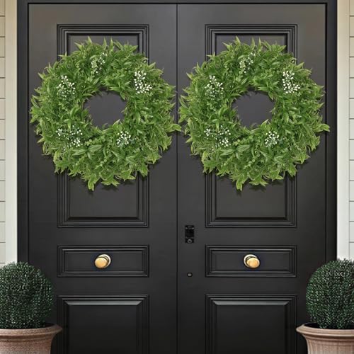 26 Inch Large Boxwoods Wreaths for Front Door Artificial Green Eucalyptus Leaves Greenery Indoor Outdoor Wreath Home Decor Porch Window Wall Farmhouse Door Decorations Spring Summer All Season - Image 2