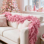 9FT Pink Christmas Cedar Garland, Realistic Artificial Garland, Soft Pastel Xmas Decorations Indoor Outdoor, Faux Holiday Garland for Mantle, Fireplace, Table, Door, Wedding Party Decor - Image 6