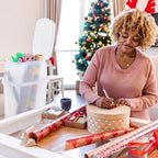 Rubbermaid Wrap N' Craft Plastic Wrapping Paper Organizer Storage Container with Top Ornament Storage Compartment for 20 Standard 30 Inch Rolls, Clear - Image 3