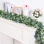 Waipfaru 8Pcs Eucalyptus Garland, 5.9FT Greenery Garland, Green Garland with Flowers, Artificial Faux Silver Dollar Eucalyptus Leaves Vines for Table Home Wedding Mantle Party Indoor Outdoor Decor - Image 7