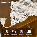 Lace Table Runner Exquisite Embroidery Floral,UWWGKK Table Runners with Tassel Retro French Country Style,for Wedding Decor,Afternoon Tea,Bed Runner,Piano Top Cover,13x122 Inch - Image 5