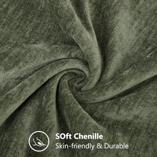 decorUhome Fall Chenille Dark Olive Green Throw Pillow Covers 26x26 Inch Set of 2, Decorative Soft Couch Pillow Covers Solid Dyed Accent Euro Sham Farmhouse Neutral Square Pillow Cases for Sofa - Image 7