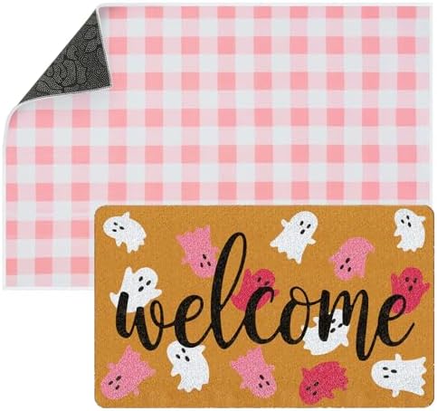 Tinideya 2 Pcs Pink Halloween Welcome Doormat 23x35 in Layered by Tinideya