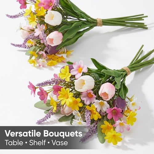 22in Faux Tulip Spring Sumemr Wreath, Artificial Tulip and Lavender Wreath with 2 Matching Bouquets, Fake Flower Door Wreath with Real Rattan Base, Front Door Home Decor Mother's Day - Image 5