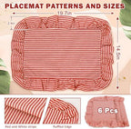 Whaline Vintage Red Cotton Placemats with Ruffle Stripe Kitchen Place Mats for Birthday Party Home Dining Table Decor, Set of 6, 14.5 x 19.7 in - Image 2