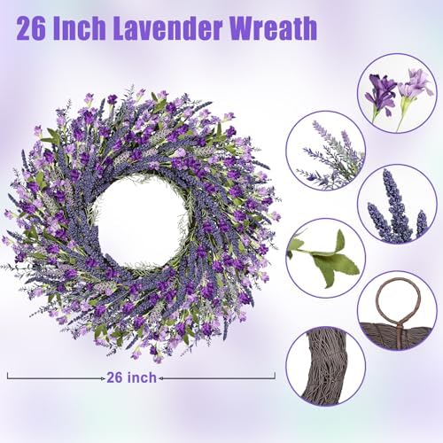 LZNPA 26 Inch Large Lavender Wreath for Front Door Greenery Summer Spring Wreaths for Front Door Wreaths for Front Door All Seasons for Wedding Farmhouse Wall Porch Window Decor(Purple Lavender) - Image 4