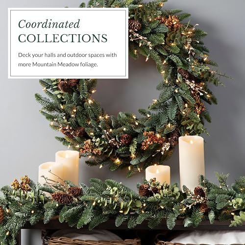 Balsam Hill Mountain Meadow Christmas Wreath - Premium True Needle Front Door Wreath with Natural Elements & Battery-Operated LED Clear Lights Available in 26" and 32" Sizes, 32" - Image 7