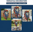 Red White and Blue Flowers Artificial Flowers Outdoor, 4th of July Decoration Tricolor Patriotic Artificial Flower, UV Resistant Artificial Morning Glory Vines for Independence Day Decor (5sets) - Image 6