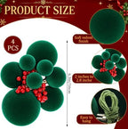 Roowest 4 Set Christmas Green Ball Clusters Ornament Velvet Tree Decoration - Image 2