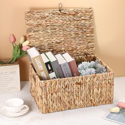 Hipiwe Wicker Storage Baskets with Lid, Large Water Hyacinth Lidded Baskets - Image 7
