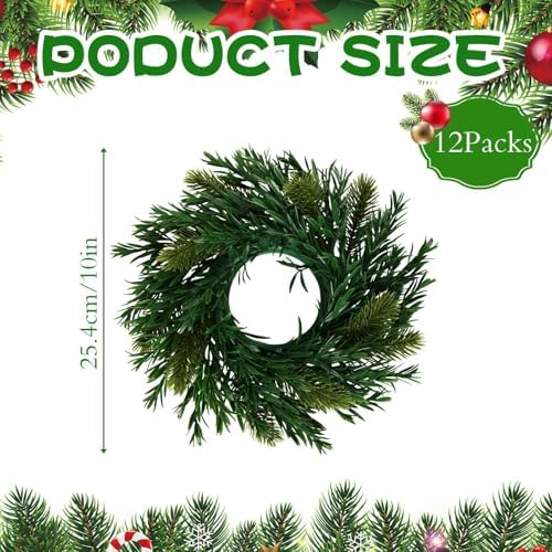 12 Pcs Christmas DIY Green Wreath 10 Inch Artificial DIY Faux Plain Wreaths Front Door Green Farmhouse Cabinets Indoor Outdoor Wall Decor(Willow Pine) - Image 2