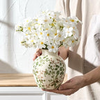 SIDUCAL Ceramic Green and Beige Antique Vase, 5.83 Inch Retro Ice Cracked Chinoiserie Floral Vase, Rustic Farmhouse Vases for Home Decor, Bookshelf, Office, Garden, Chinoiserie Decor, Tuscan Decor - Image 4