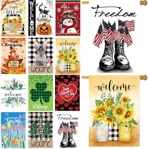 Seasonal Garden Flags Set of 12, Double Sided 28 x 40 Inch Yard Flags by CDLong