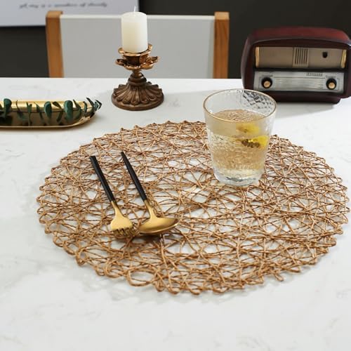 IcosaMro Round Woven Placemats Set of 12 for Dining Table, 15 Inches Paper Boho Decorative Circle Place Mats for Wedding Christmas Thanksgiving Day Holiday Dinner (Light Coffee Brown) - Image 6