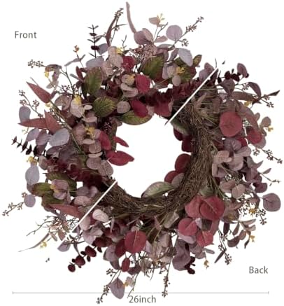 26 Inch Fall Wreaths for Front Door, Artificial Eucalyptus Autumn Wreath - Image 3