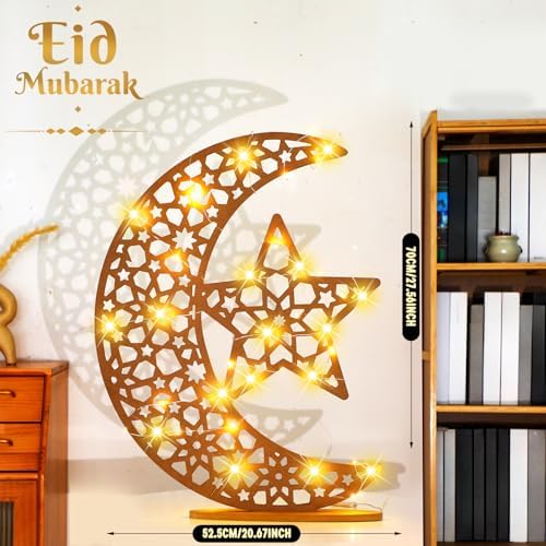 DoubleFill Eid Mubarak Ramadan Crescent Moon Star Light 27.56 x 20.67 Inches LED Wooden Ramadan Mubarak Decoration Eid Gift for Home Bedroom Floor Yard Lawn Islamic Outdoor Decor(Classic) - Image 4