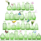 Charm Glass Bud Vases, Small Flower Vases in Bulk for Centerpieces, Vintage Mini Vases for Wedding Decor, Home Table Decorations Diffuse Bottles,Ideals (Pack of 30,Light Green) by earthgadgets