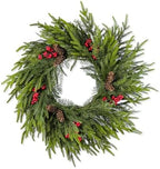 Glitzhome 24 Inch Christmas Wreaths for Front Door, Artificial Greenery Wreath with Pine Cones and Red Berries for Windows, Walls, Porches, Indoor and Outdoor Home Decoration - Image 3