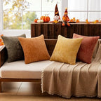 MIULEE Decorative Chenille Fall Pillow Covers Orange Brown 18x18 Pack of 4 - Image 2