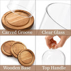 Pumtus 3 Sizes Cloche Glass Dome, Tall Glass Bell Display Case with Wooden Base & Handle, Dustproof Clear Decorative Jar for Plants, Medal, Photo, Home Party Wedding Decor Gift (4.7''/3.9''/3.5'') - Image 3