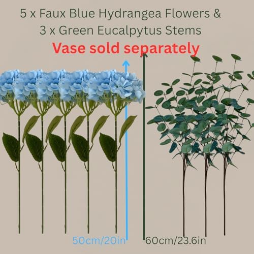 RyddeligHome Blue Hydrangea Artificial Flowers Arrangement, Blue Home Decor - Image 4