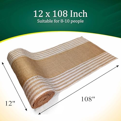 Decorative Table Runner (Pack of 6) – 12”x 108” – Natural on Stripe Rustic Farmhouse Table Runner with Finished Edge – Burlap Runner for Home Decor, Weddings and Christmas - Image 2