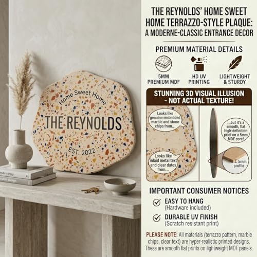 Custom Family Name Sign & Personalized Welcome Wall Decor – 20 Unique Faux Textures – UV Printed Lightweight MDF Plaque for Home Entryway & Gifts (The Modern Terrazzo) - Image 3