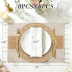 Placemats Set of 8 - Rattan Round Place Mats & 11.8” x 17” Cotton Braided Placemat for Dining Table Setting, Rustic Farmhouse Boho Wedding Decor, Wicker Woven Charger Dinner Plates, 16Pcs - Image 3
