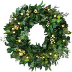 Balsam Hill Outdoor White Berry Cypress Christmas Wreath - Bright & Beautiful Front Door Wreath with Battery-Powered LED Globe Lights, 24" by BalsamHill