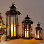 JHY DESIGN Set of 3 Decorative Candle Lanterns 20''&14"&10" H Outdoor Candle Lanterns Vintage Metal Cand leholder for Indoor Outdoor, Events, Parities and Weddings(Black with Gold Brush) - Image 6