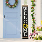 Glitzhome 60”H Welcome Sign for Front Door Porch Farmhouse Wooden Hanging Wall Sign with 4 Interchangeable Floral Wreaths for Seasons Spring Summer Fall Harvest Thanksgiving Christmas Home Decor - Image 2