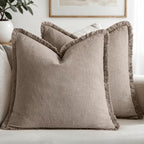 MIULEE Linen Fringe Decorative Fall Euro Throw Pillow Covers Dune 22x22 by MIULEE