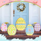 Yuntau 5 Pcs Easter Wooden Porch Sign Large Easter Egg Standing Porch Sign Decoration Farmhouse Rustic Outside Decorations for Outdoor Party Lawn Garden Yard Entryway - Image 3