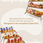 Homesphere 3 Tiered Tray Stand - Acacia Wood 3 Tier Serving Tray, Cupcake, Cake, Charcuterie Boards & Food Stand, Dessert Table Display Set, Wooden Party Serving Platters with Foldable Metal Supports - Image 2