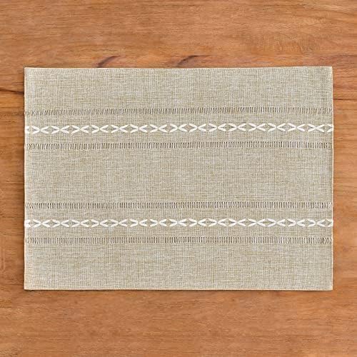 Wracra Cotton Linen Place Mats, Coffee Embroidered Placemats Set of 8 - Image 5
