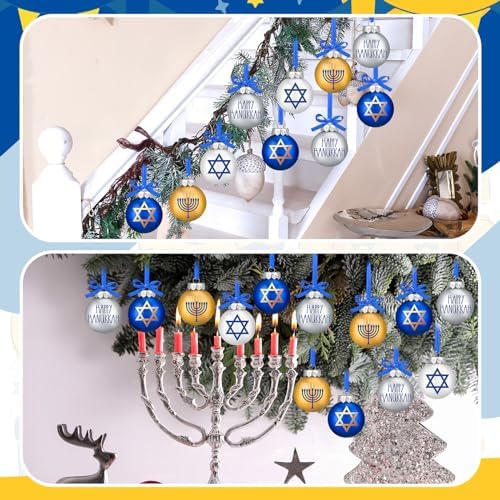 Tioncy 16 Pcs Hanukkah Ball Ornaments Jewish Christmas Hanukkah Ornaments for Tree Menorah Star of David Decorations Set Happy Hanukkah Decorative Hanging Balls Ornaments for Tree Party(3.15 Inches) - Image 5