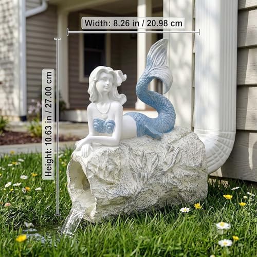 Mermaid Gutter Downspout Splash Block Statue, Garden Outdoor Animal Decor Sculpture, Diverter Rain, Decorative Extension, Waterproof Resin, Fits 3"x4" Rectangular Downspouts, Unique Gift - Image 3
