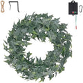 Solar Spring Wreath for Front Door 18in 30LED Pre-lit Spring Summer Greenery Wreaths Artificial Green Eucalyptus Leaf Wreath Home Decor Boxwood for Farmhouse Outside Fall All Seasons by GlowingPetals